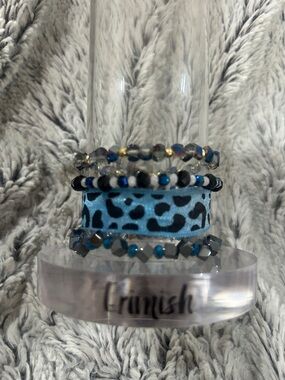 Erimish Turquoise Leopard Ribbon & Beaded Bracelet Stack